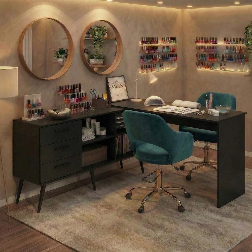 Mesa Profissional Para Manicure Em L Com 3 Gavetas Jady Multimóveis Mp6043 Preto