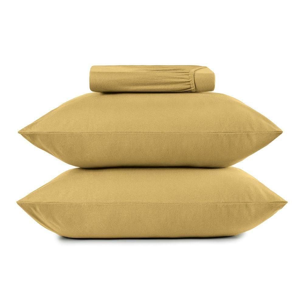 Jogo De Cama Casal 3 Peças Altenburg Malha Fio Penteado Amarelo Mostarda