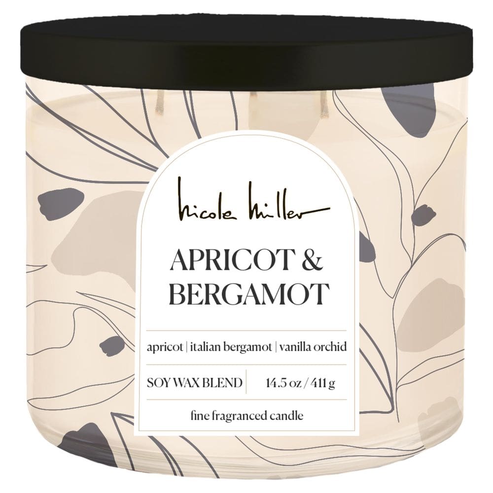 Vela Nicole Miller, damasco, bergamota, 430 ml, mistura de cera de soja