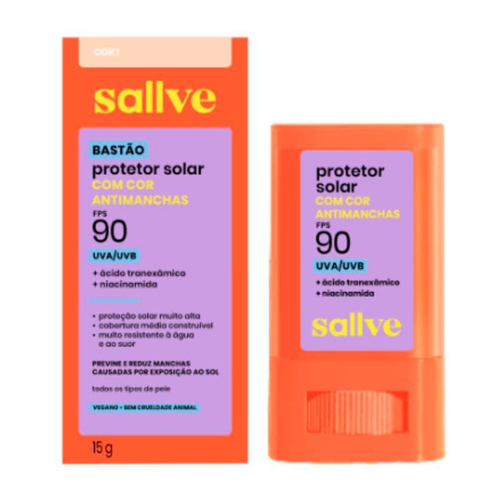 Protetor Solar Sallve Bastão com Cor Antimanchas FPS 90 Cor 1 15g