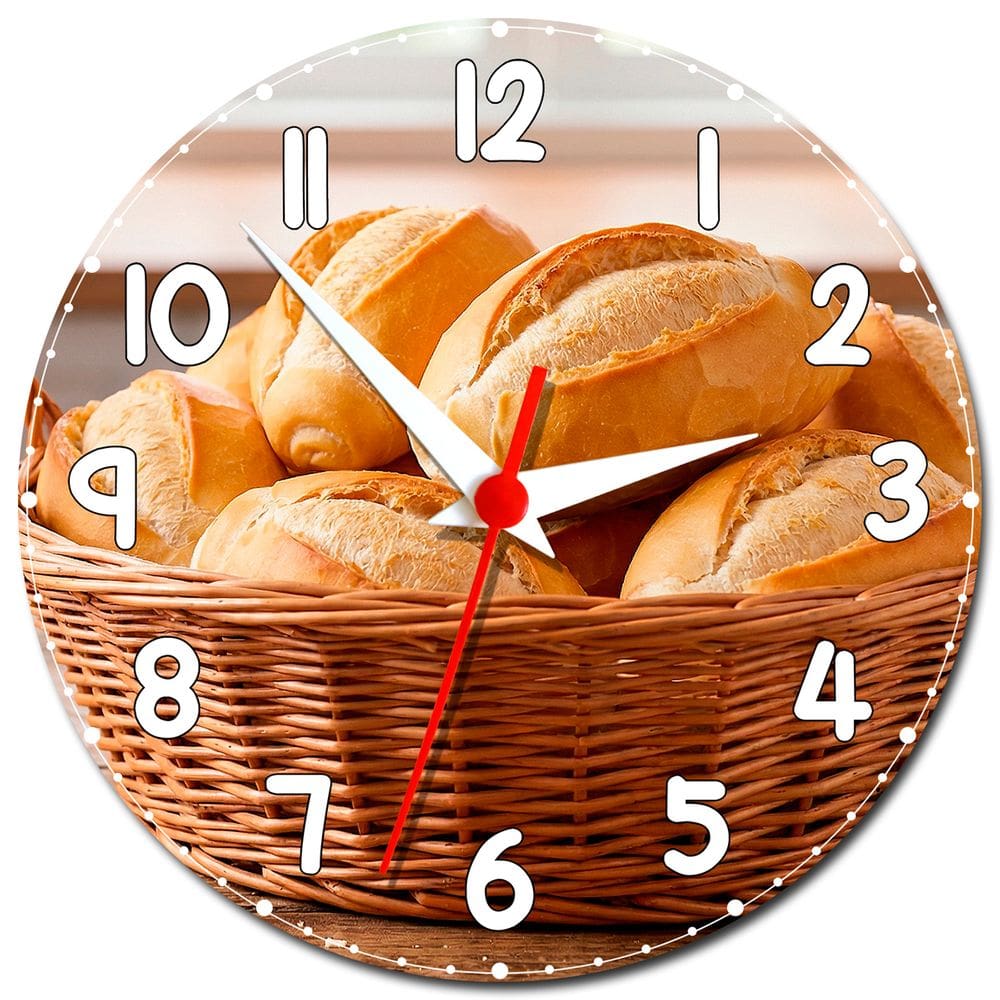 Relógio de Parede Cozinha Tema Padaria Pão Francês Rústico