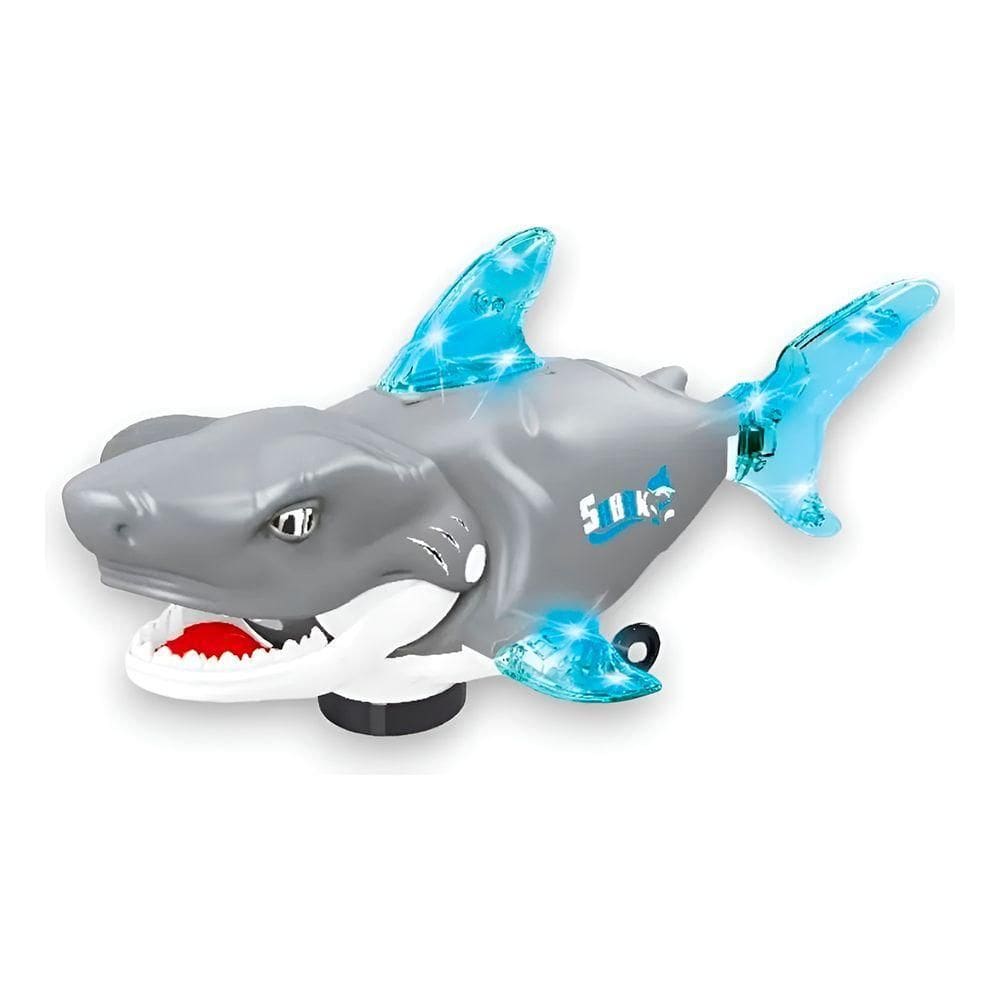 Brinquedo Robô Tubarão Dançarino Fujão Luz Som Diversão Cinza