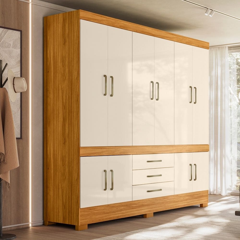 Guarda Roupa Roupeiro New Murano 10 Portas 3 Gavetas Cinamon Touch Off White Demóbile