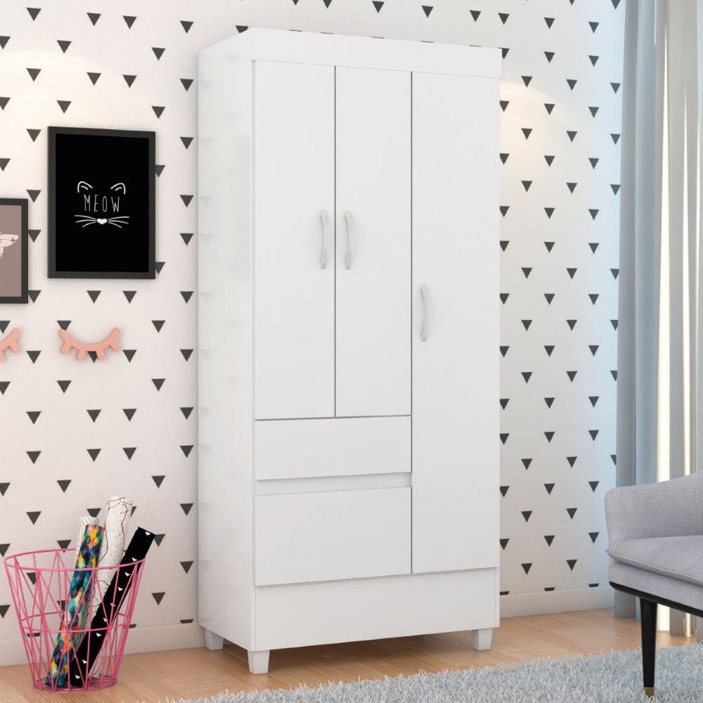 Guarda Roupa Roupeiro Windy 3 Portas 2 Gavetas Branco Rosa Flex Demóbile