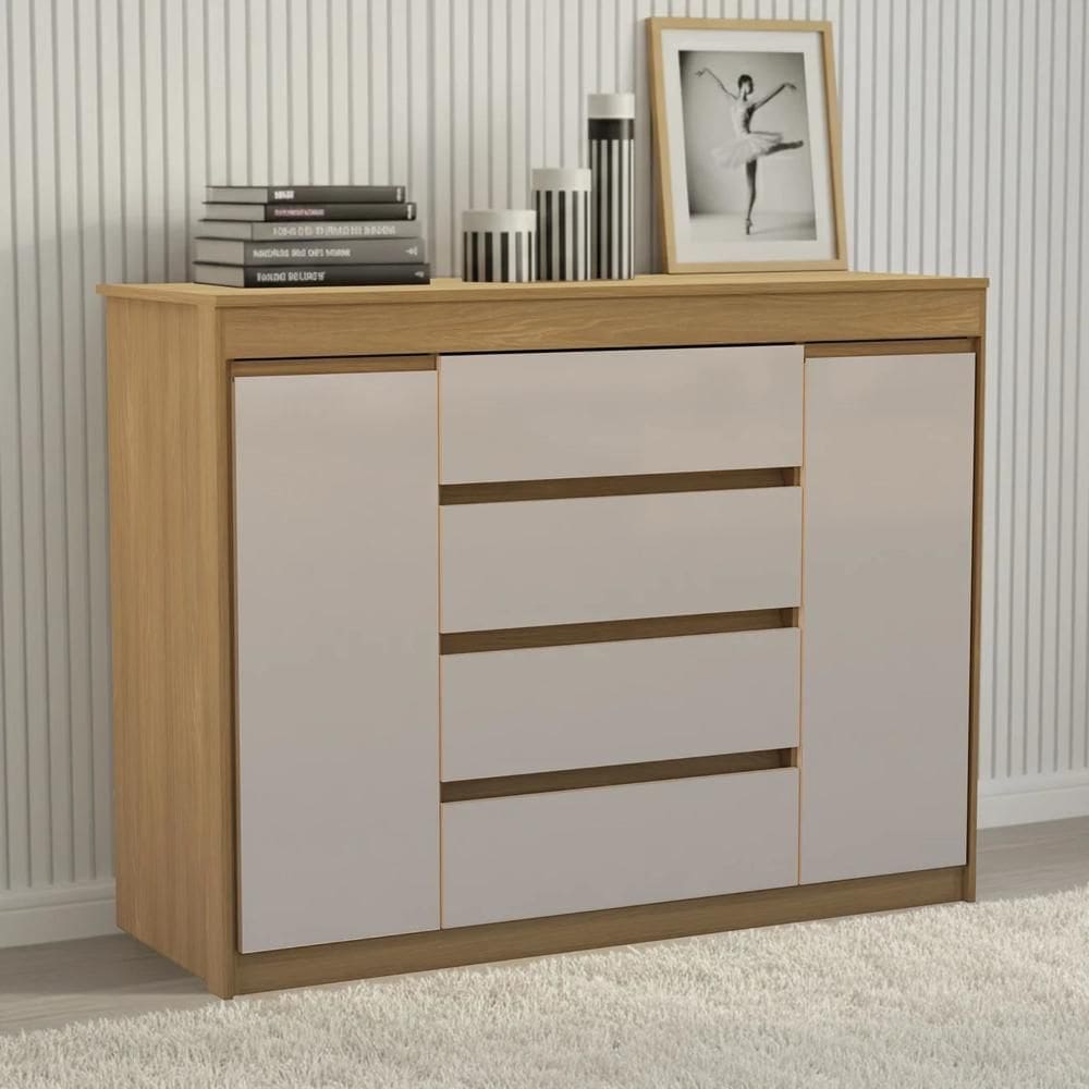 Cômoda Quarto 123cm 4 Gavetas 2 Portas Samira Freijó/Mocca L01 - Mpozenato