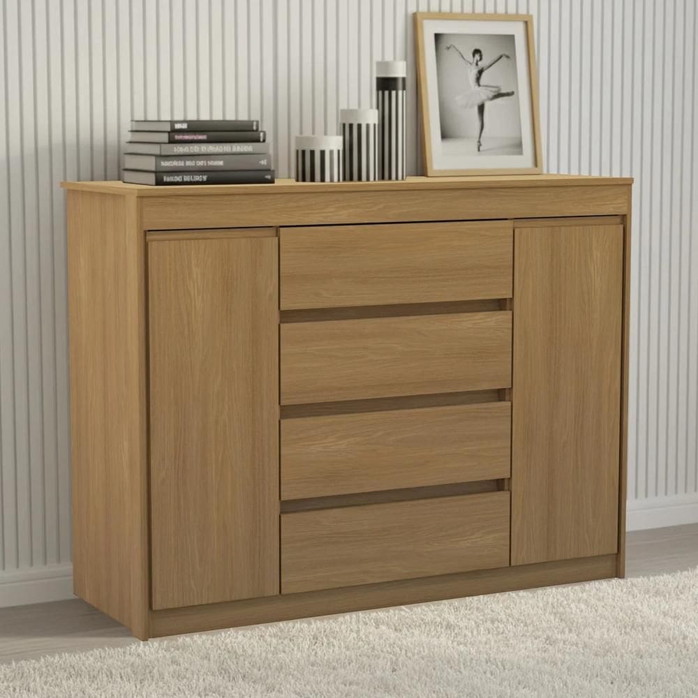 Cômoda Quarto 123cm 4 Gavetas 2 Portas Samira Freijó L01 - Mpozenato