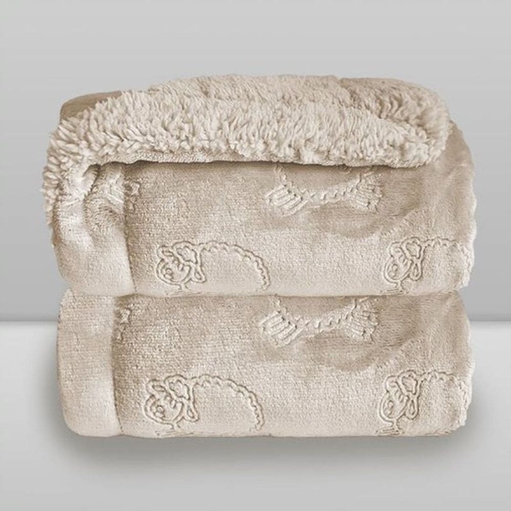 Cobertor Plush com Sherpa Ferrete Bege 100x150 - Laço Bebê
