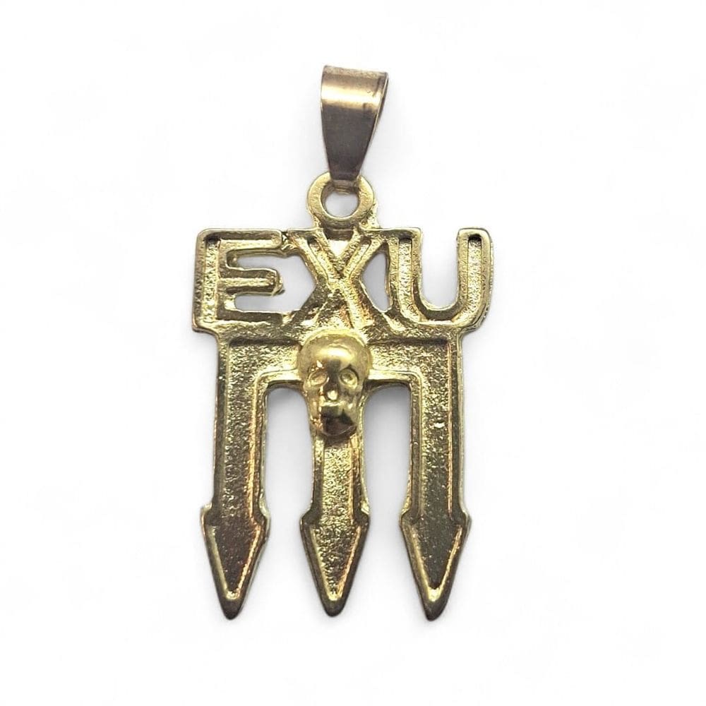 Kit 12 Pingente Tridente Exu Dourado Caveira 2,5 cm