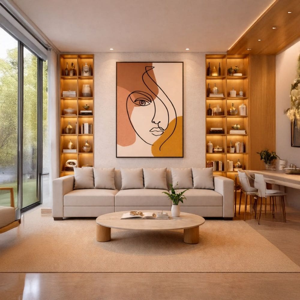 Quadro Canvas Abstrato Face Linear 90x60cm Mold Branca