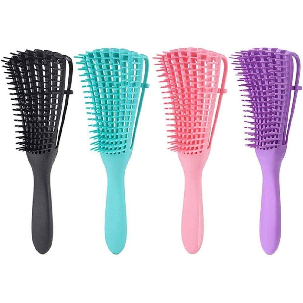 Escova Polvo Para Cabelos Cacheados Desembaraçante Flexivel 8 Pontas Preto