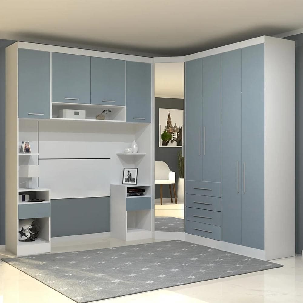Guarda Roupa Solteiro Modulado Cp01 Taiga Branco/Grey L01 - Mpozenato