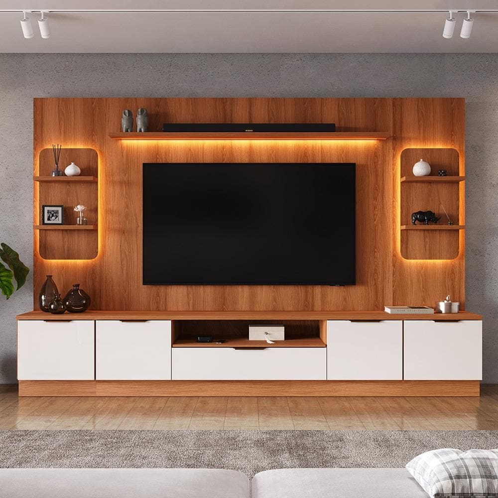 Estante Home Para TV Até 75” Noble 270cm Com 2 Torres Nichos e Iluminação LED