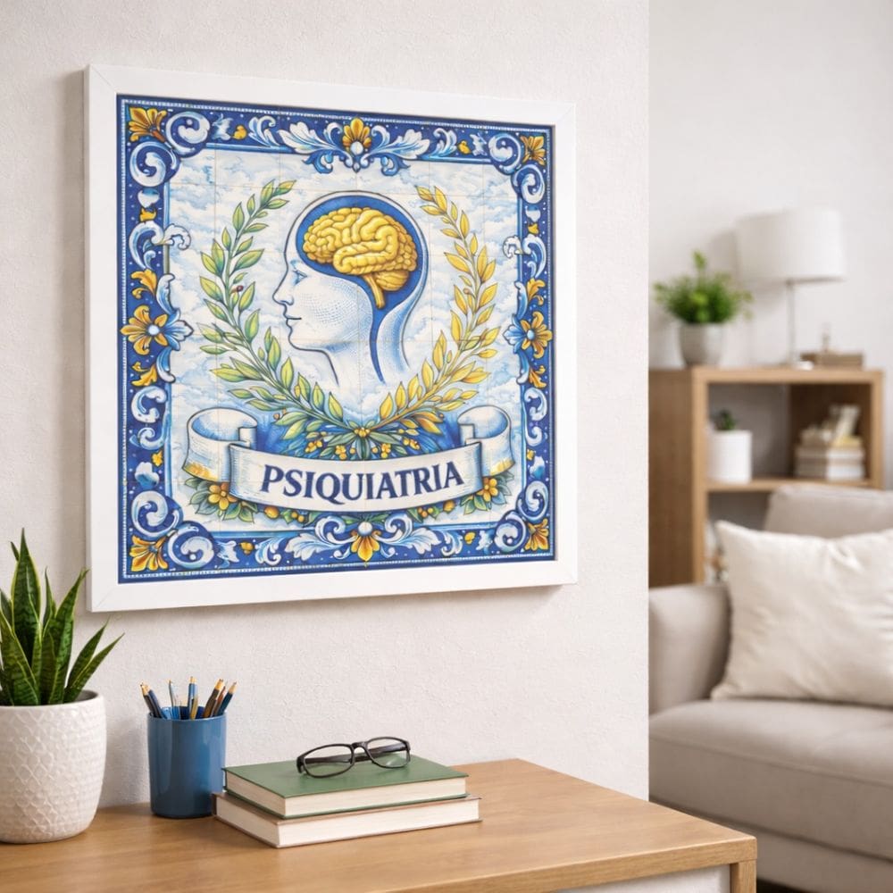 Quadro Símbolo Psiquiatria 33x33cm Mold Branca Vidro