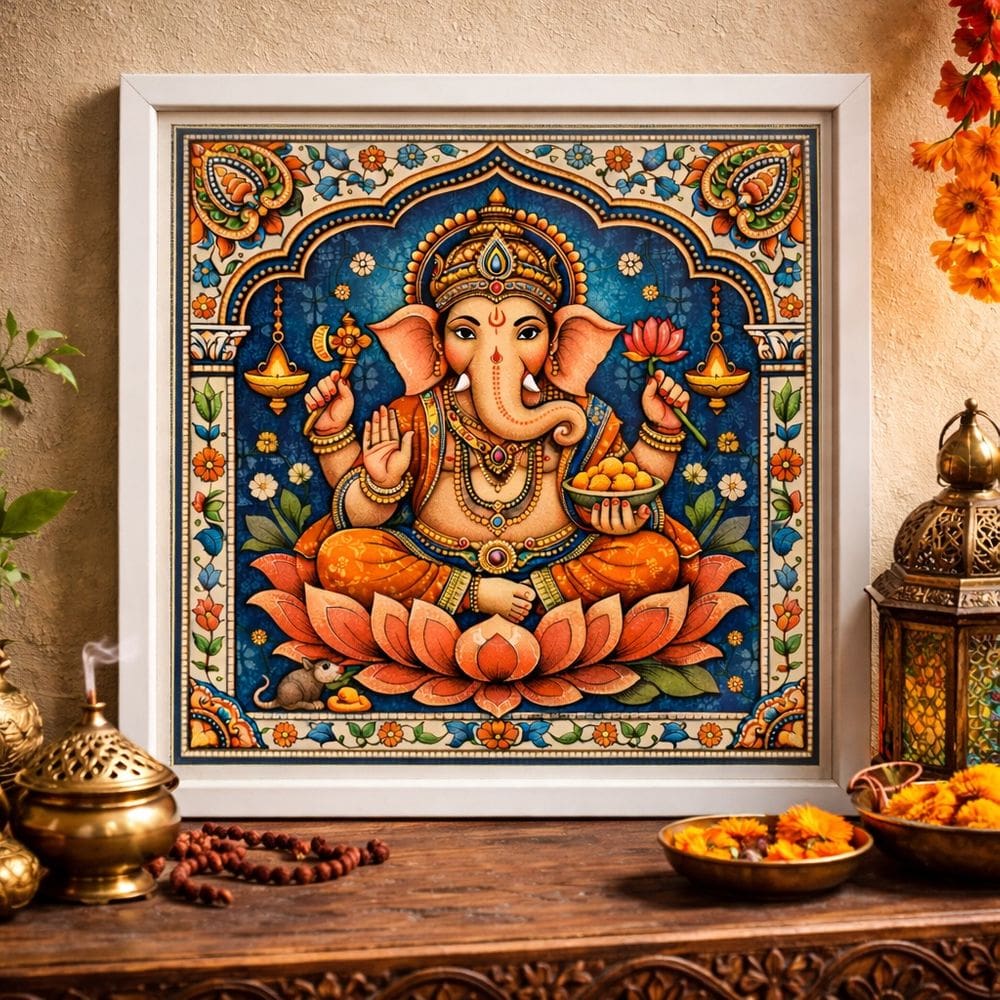 Quadro Ganesha Deusa Indiana 33x33cm Mold Branca