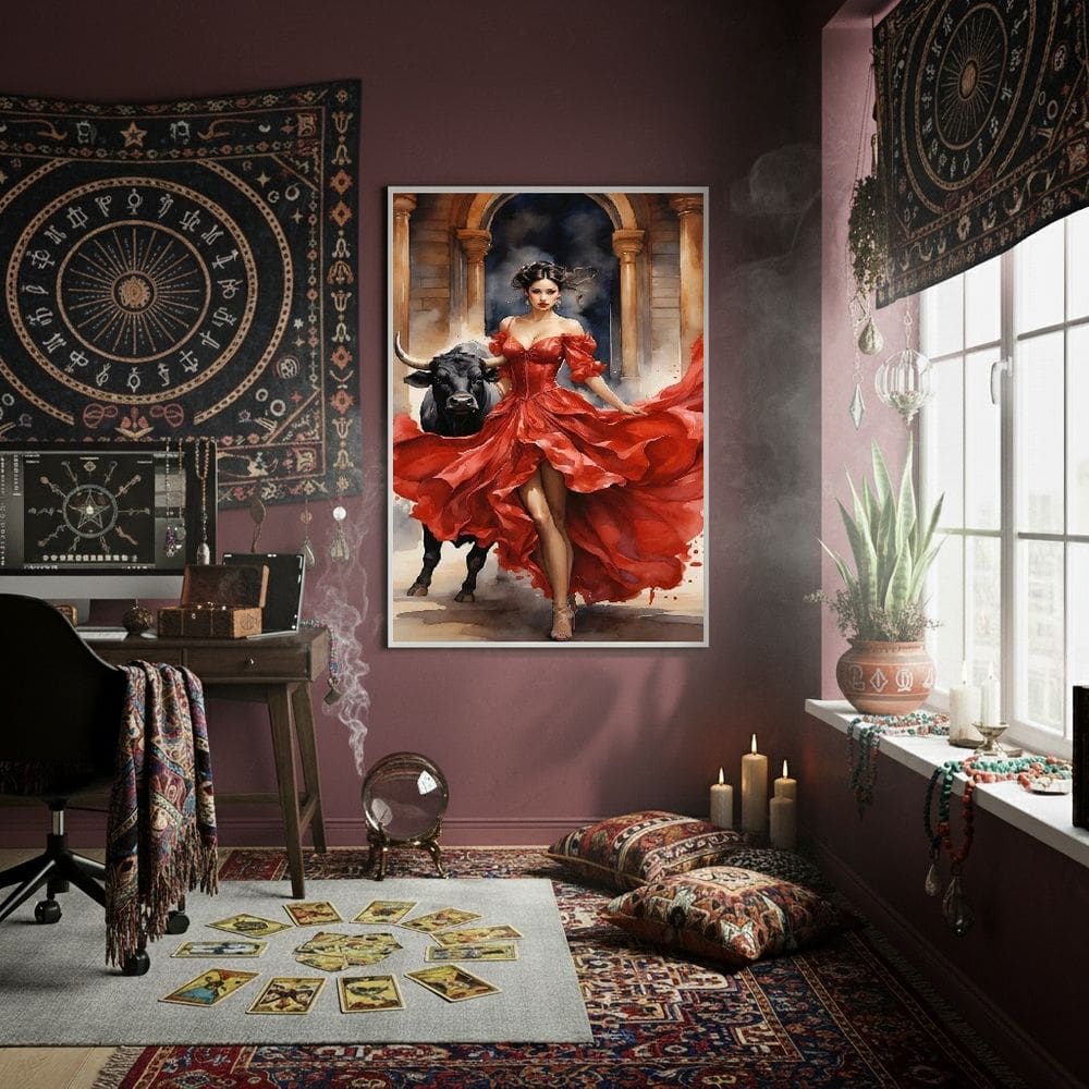 Quadro Decorativo Cigana Com Touro 70x50cm Mold Branca