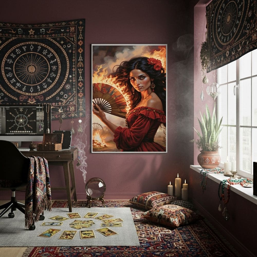 Quadro Decorativo Cigana Em Chamas 70x50cm Mold Preta