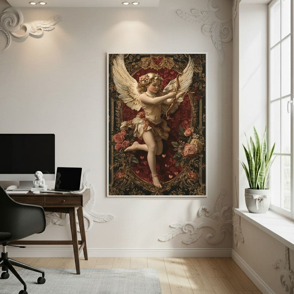 Quadro Decorativo Anjo Cupido 70x50cm Mold Preta