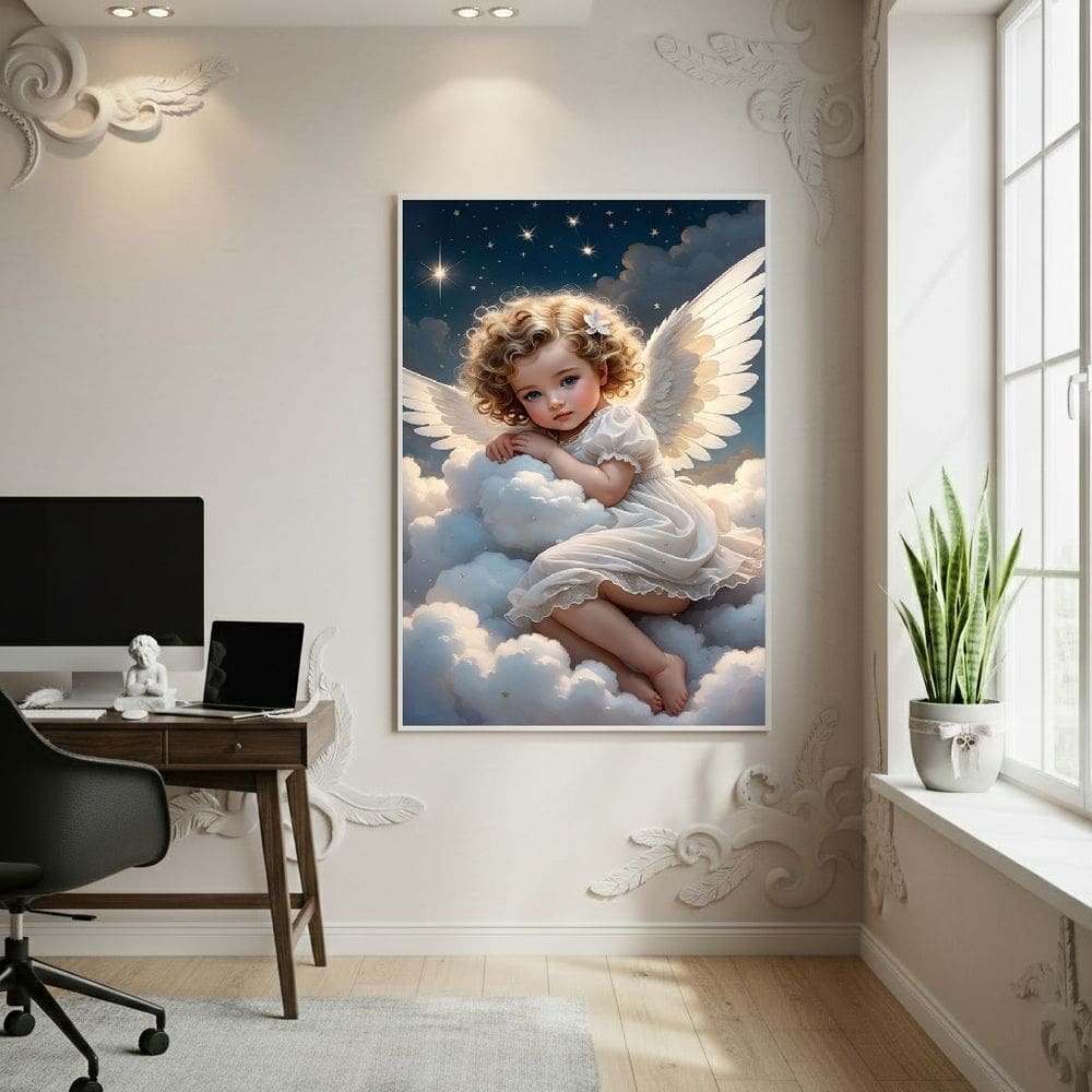Quadro Decorativo Anjo Tímido 70x50cm Mold Preta