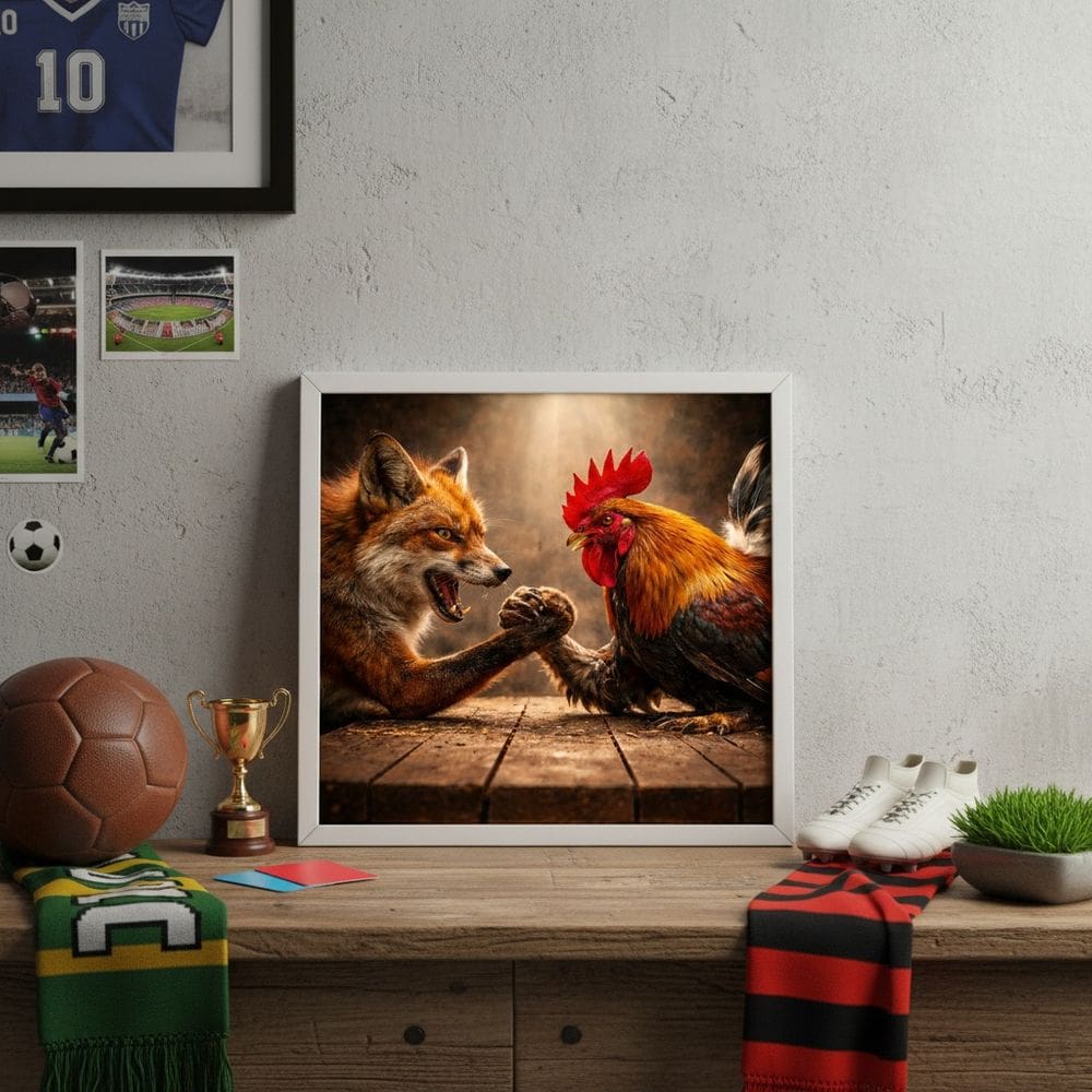 Quadro Galo x Raposa 33x33cm Mold Branca Vidro