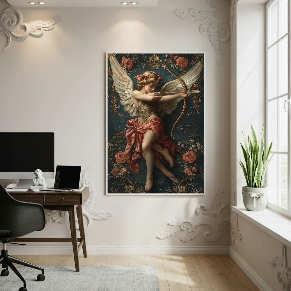 Quadro Decorativo Anjo Cupido Arte 70x50cm Mold Branca