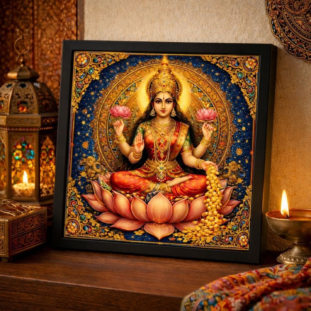 Quadro Deusa Lakshmi 33x33cm Mold Preta