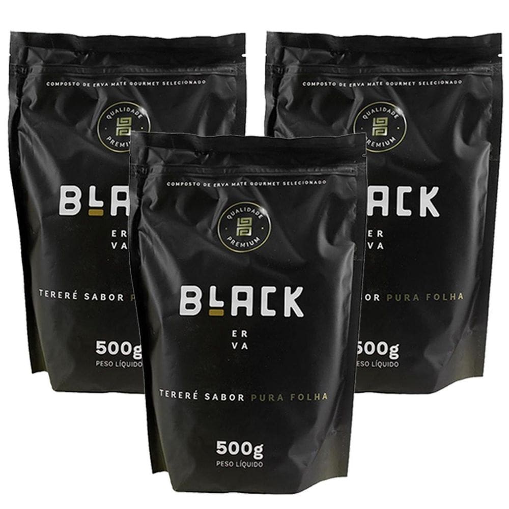 Kit 3X Erva Mate Tereré Black Erva 500G Sabor Pura Folha