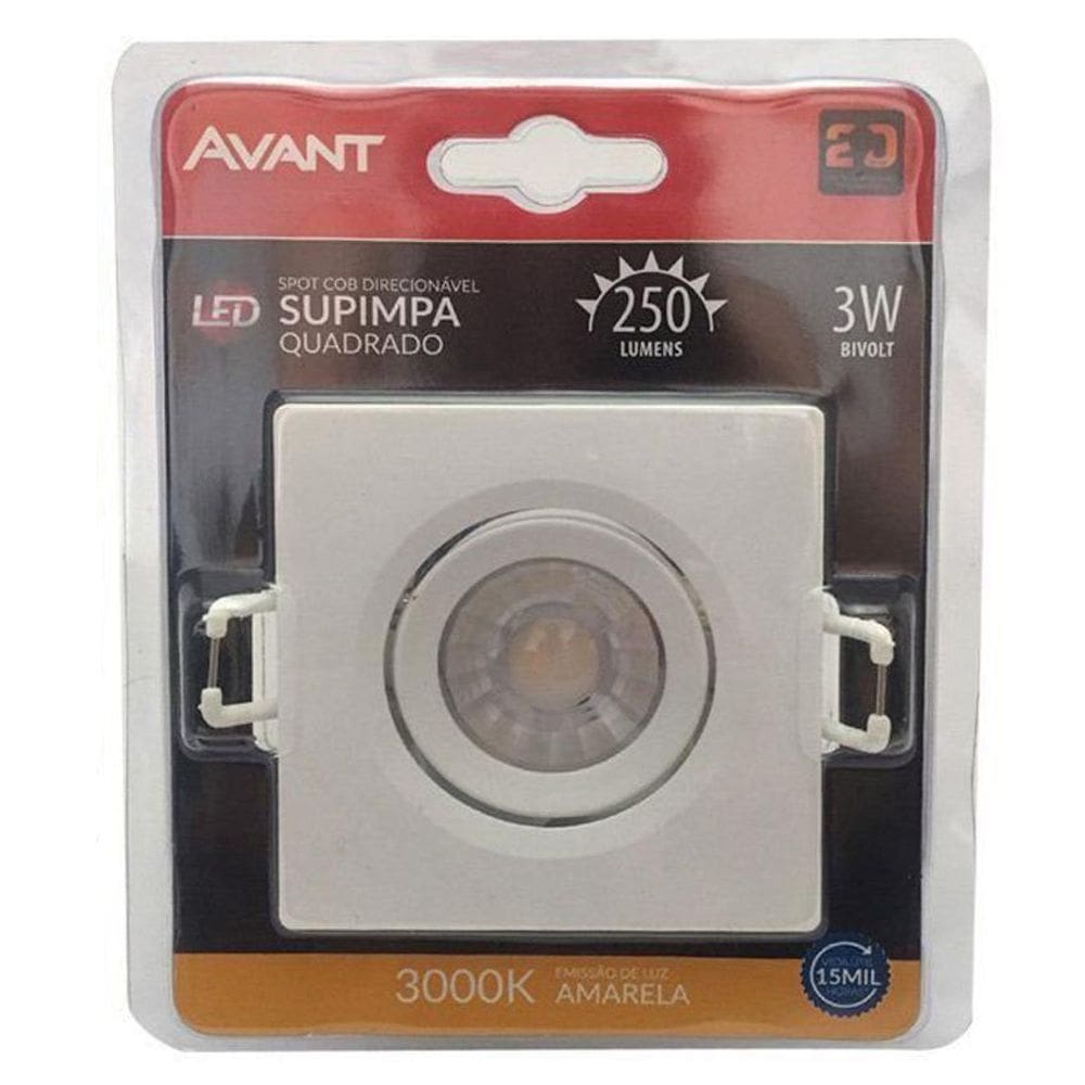 Kit 10 Spot Led Cob Quadrado 3W Avant Branco Quente