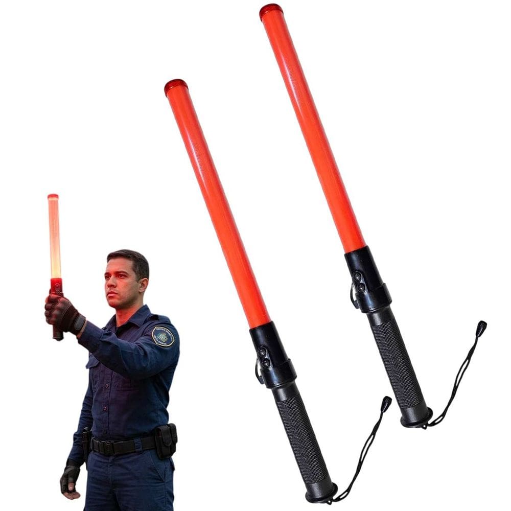 Bastao Sinalizador LED Apito Kit 2 Grande Viario Transito Guarda Obra Frentista Balizador Emergencia Segurança