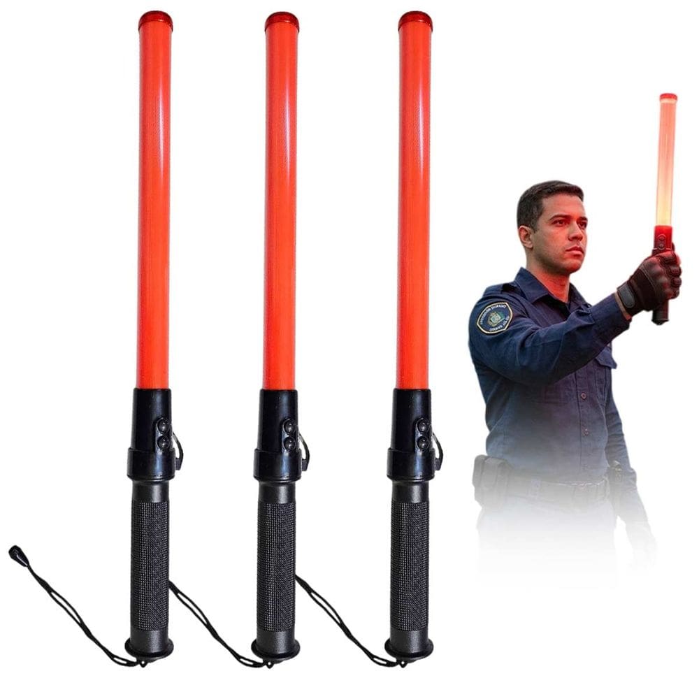 Bastao Sinalizador LED Apito Kit 3 Grande Viario Transito Obra Frentista Balizador Emergencia Segurança