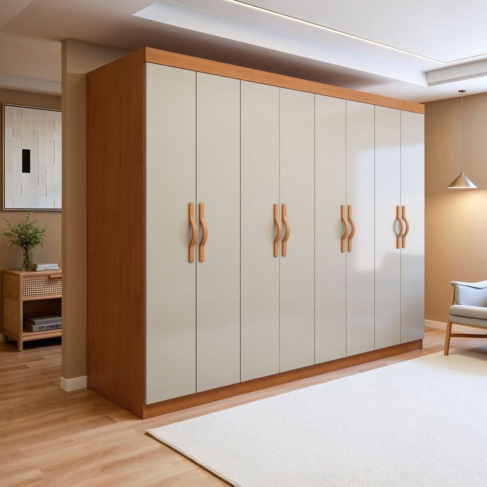 Guarda Roupa Casal 8 Portas 6 Gavetas 100% Mdf Serenata Amêndoa Clean/ Off White