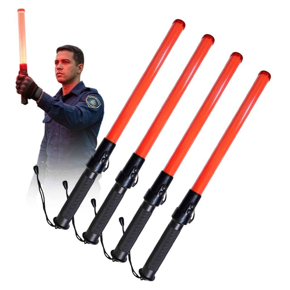 Bastao Sinalizador Viario LED  Kit 4 Apito Transito Emergencia Obra Balizador Frentista Manobrista Segurança