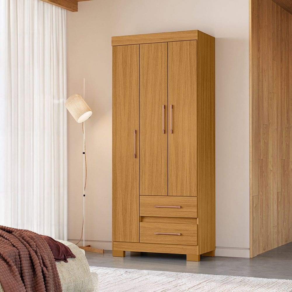 Guarda-roupa Solteiro 3 Portas 2 Gavetas Saint Carvalho Americano