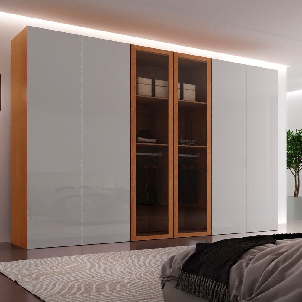 Guarda-roupa Casal Mdf com 6 Portas e 6 Gavetas Vision Reflecta Naturale/Off White