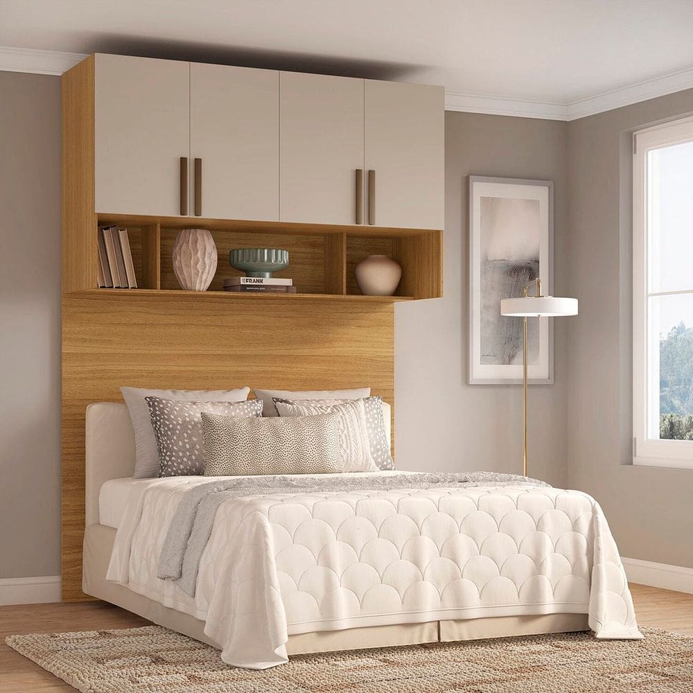Módulo Aéreo Casal com Cabeceira Mdf Trend Altezza Freijó/Off White