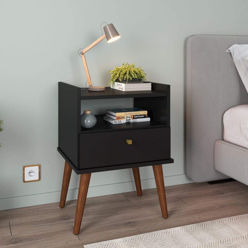 Mesa de Cabeceira 1 Gaveta Aroma Preto