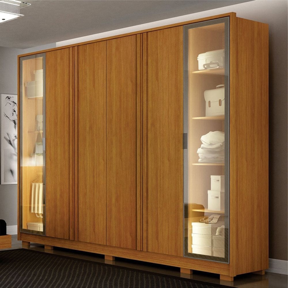 Guarda-roupa Casal 6 Portas 6 Gavetas Portas Reflecta e Led Mdf Prime Cinamomo