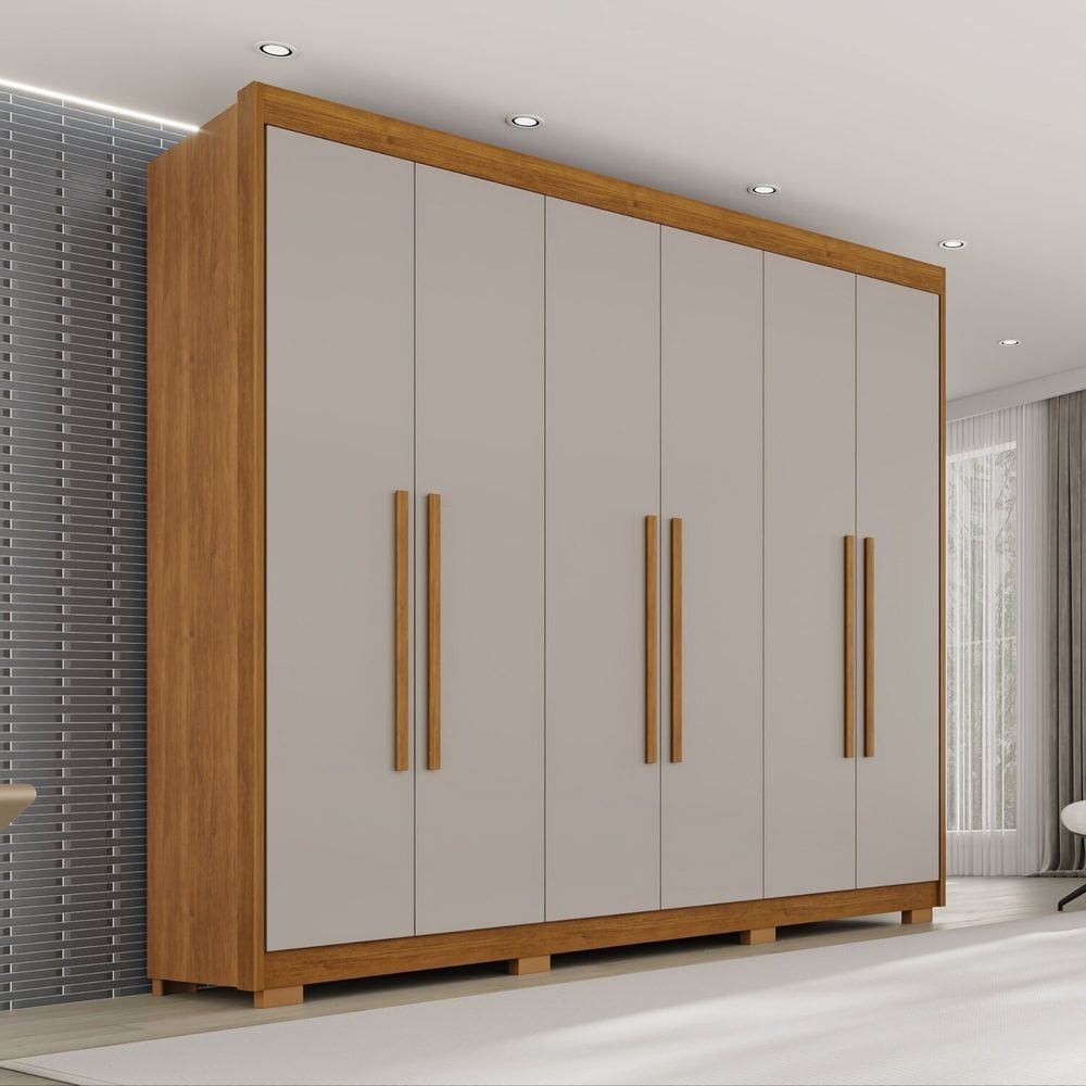 Guarda Roupa Casal com Pés 6 Portas 6 Gavetas 100% Mdf Itália Plus Cinamomo/Off White