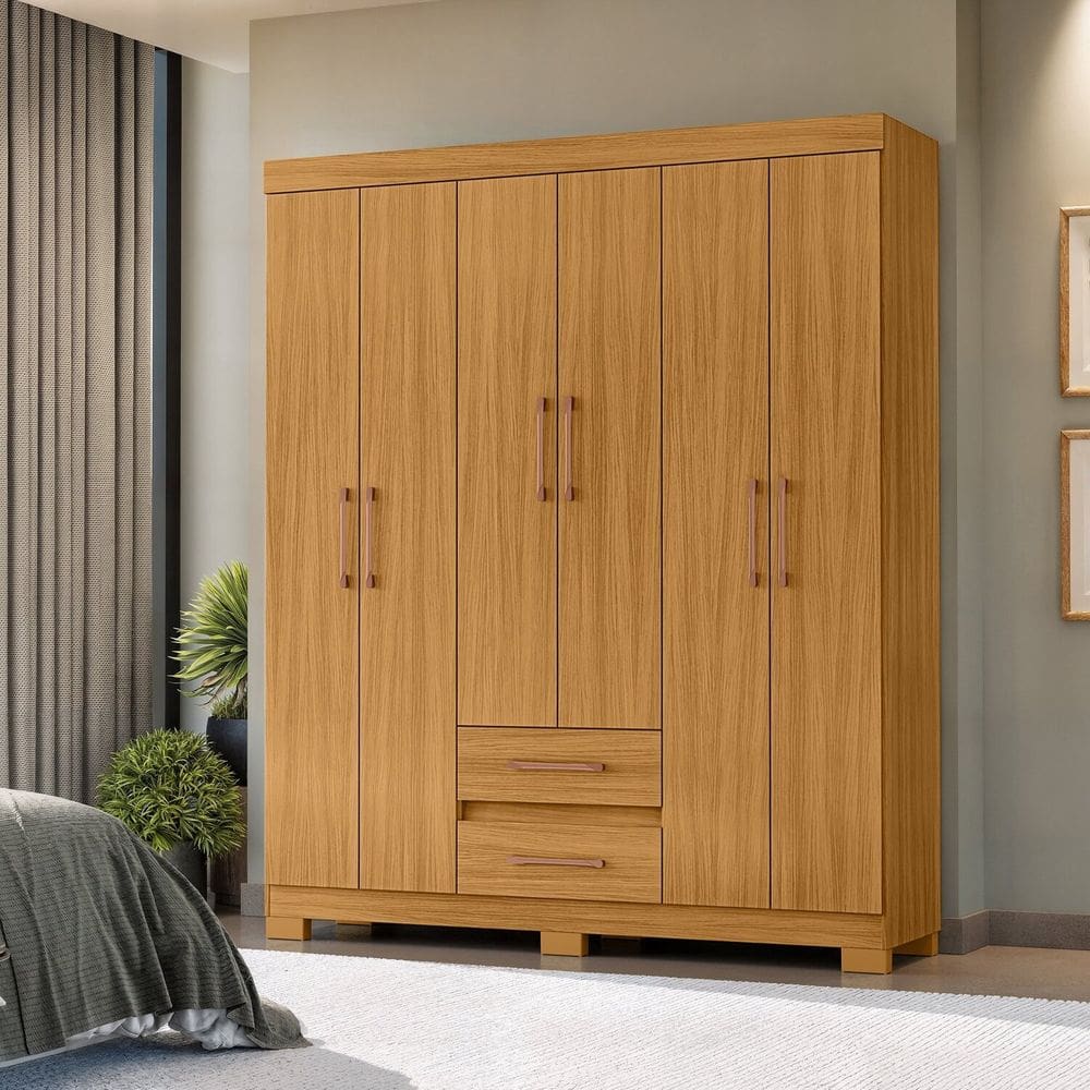 Guarda-roupa Casal 6 Portas e 2 Gavetas Saint Carvalho Americano
