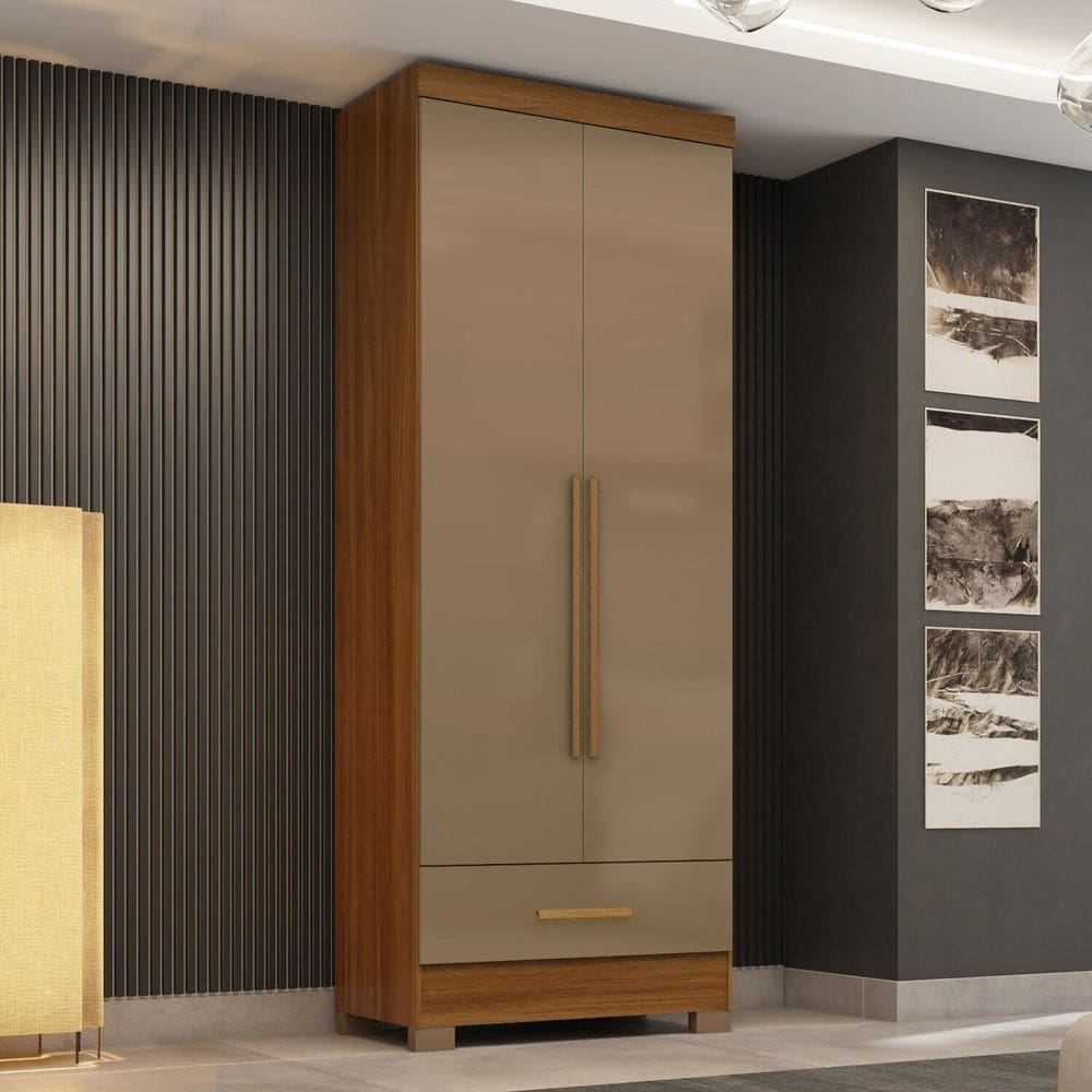 Guarda Roupa 100% Mdf 2 Portas 1 Gaveta Smart Plus Espresso Móveis Cinamomo Cappuccino