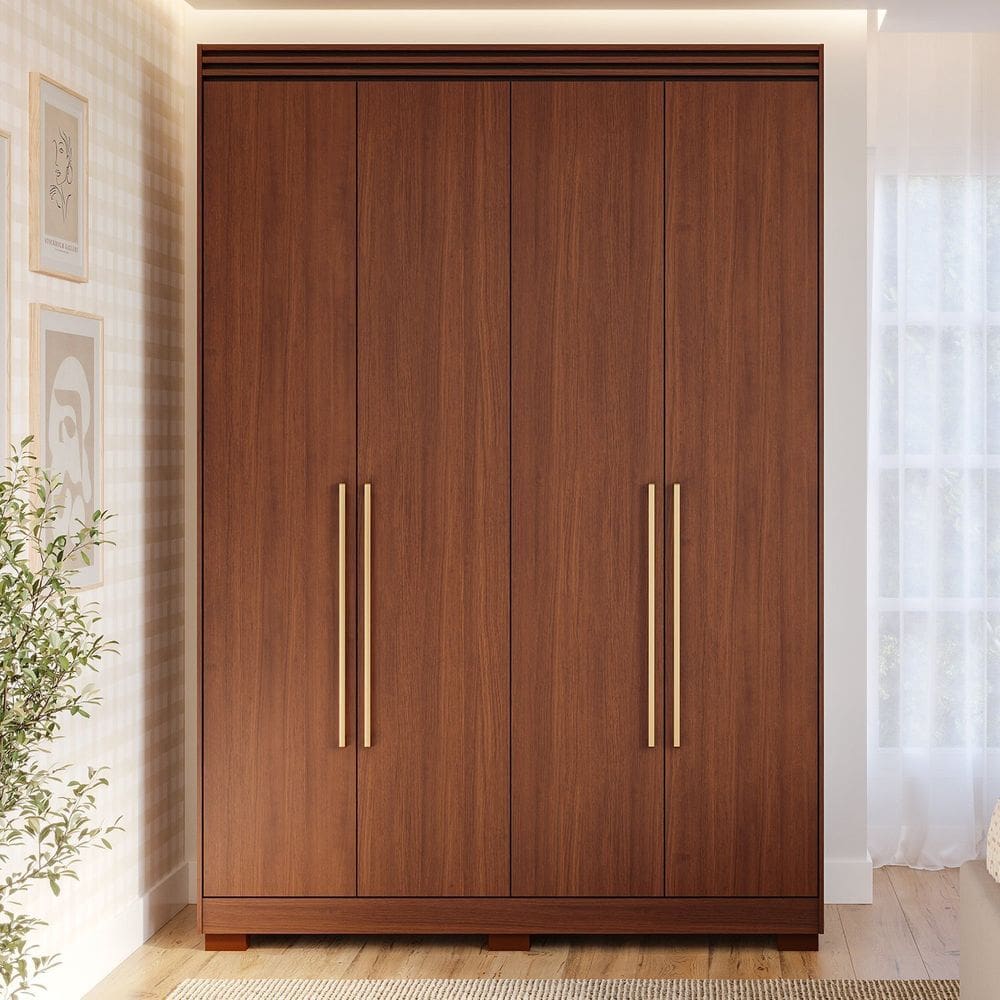 Guarda-roupa Solteiro 4 Portas com Pés 159cm 100% Mdf Lumiar Espresso Móveis Jequitiba