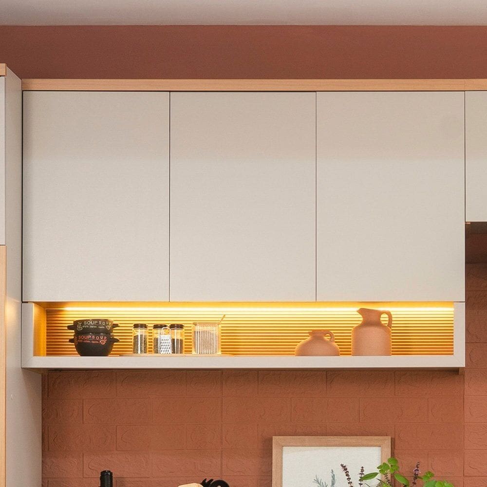 Aereo 3 Portas 1 Nicho 1.2m C / Led Allure Linea Brasil Jequitibá/Gris Fosco