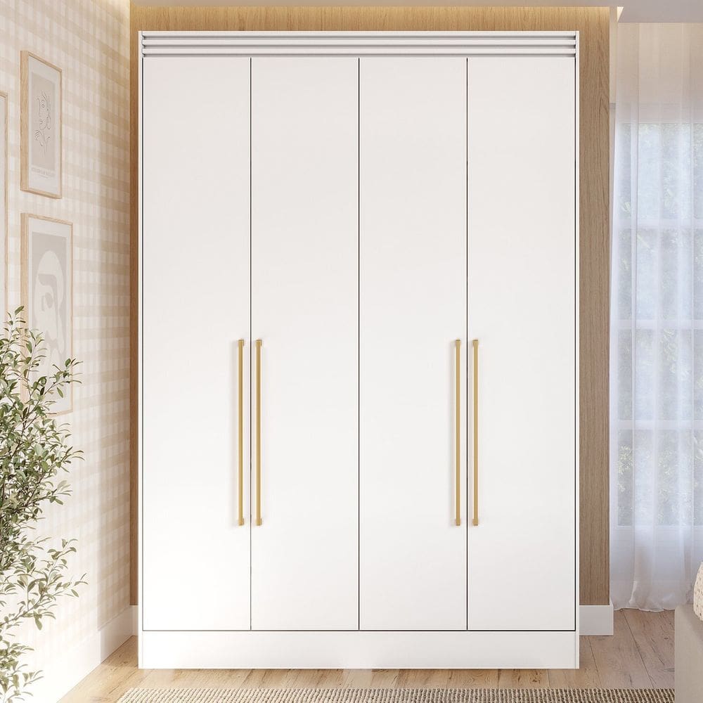 Guarda-Roupa Solteiro 4 Portas 159cm 100% MDF Lumiar Espresso Móveis Branco