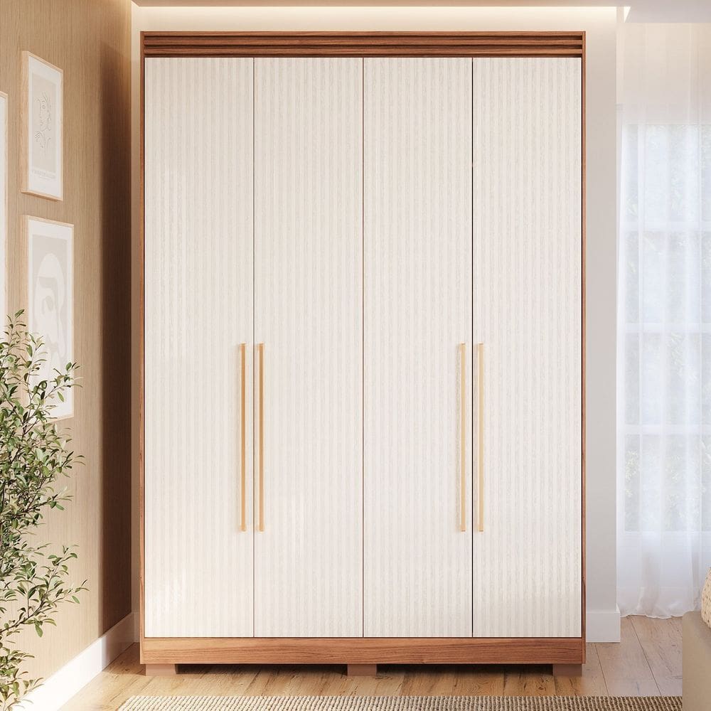 Guarda-roupa Solteiro 4 Portas com Pés 159cm 100% Mdf Lumiar Espresso Móveis Cinamomo/Grafiatto