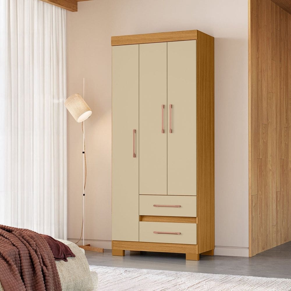 Guarda-roupa Solteiro 3 Portas e 2 Gavetas Saint Carvalho Americano/Off White