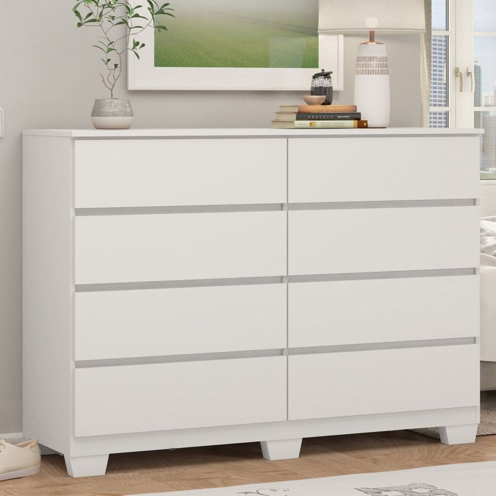 Cômoda para Quarto 8 Gavetas com Pé Sintra Branco