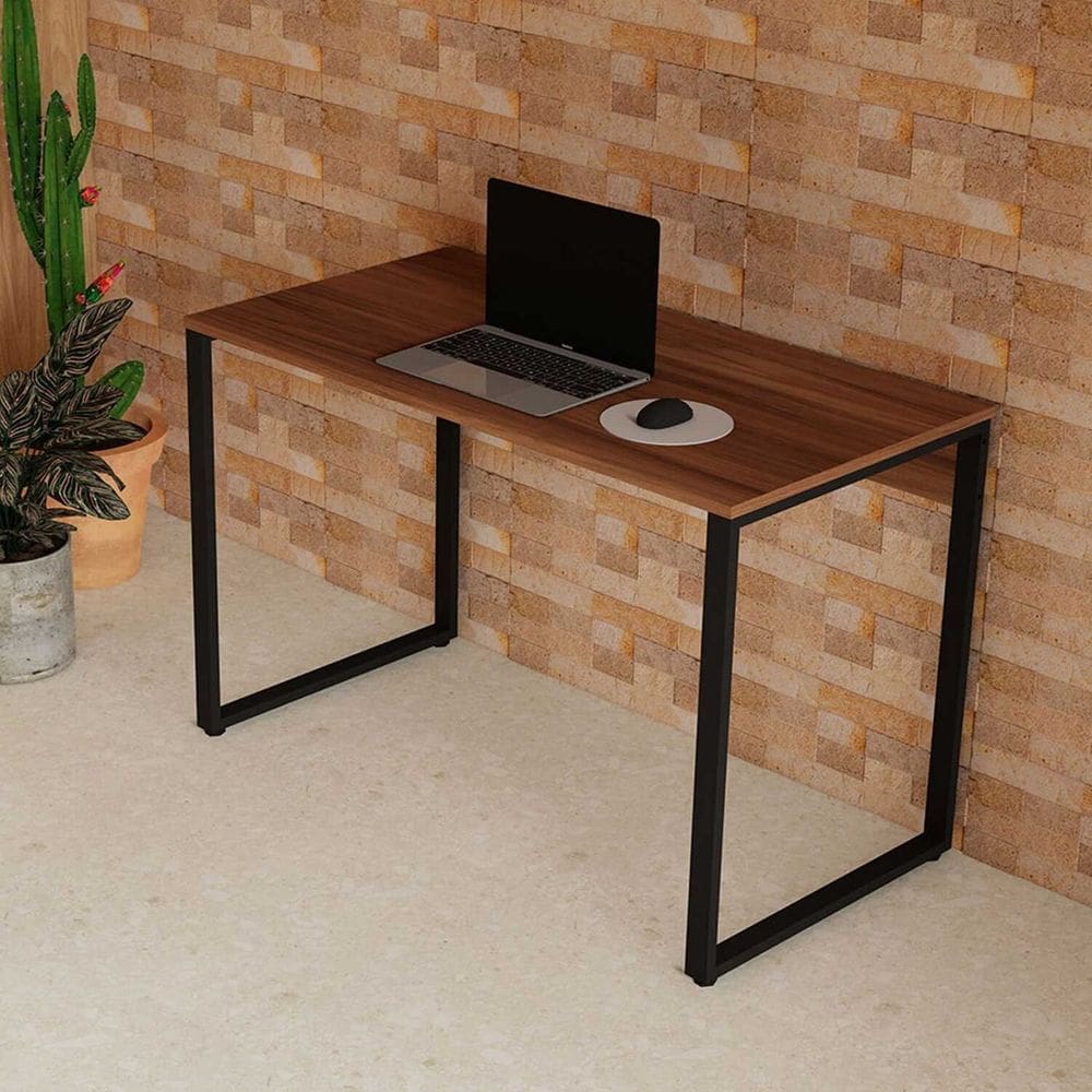 Mesa Escrivaninha Industrial para Notebook Home Office Estudos Escritório F5 Nogal com Preto