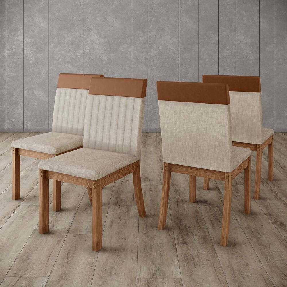 Kit 4 Cadeira Isa Plus Marrom/Sintético Caramelo/Linho