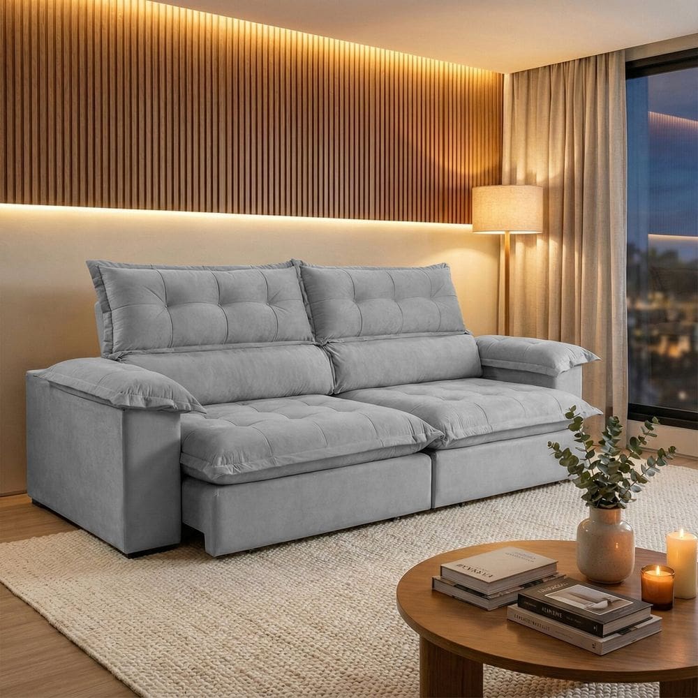 Estofado Retratil Reclinavel Cloud 2,50m Platinum Cinza