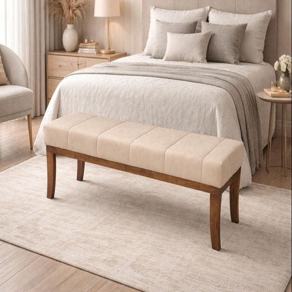 Puff em Veludo 140 Cm Requadro Imbuia Lucia Veludo Bege Imbuia