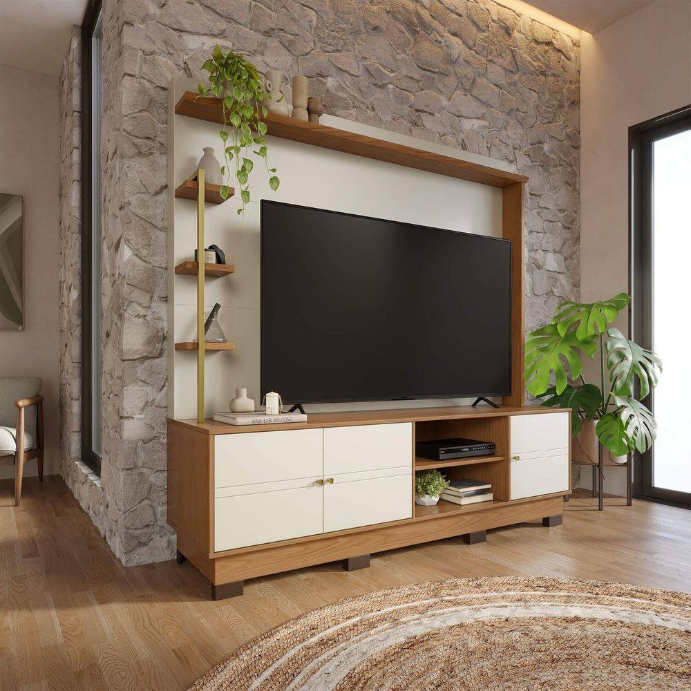 Home Theater 180 Cm para Tv até 70 Polegadas com 3 Portas Paraná Off White Matte / Freijó